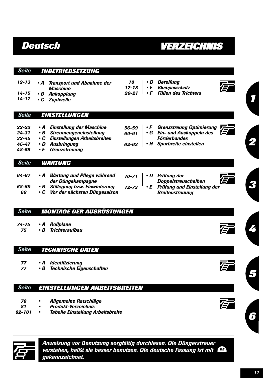 Vve er rz ze eiic ch hn niis s deutsch | Sulky DPA XLT User Manual | Page 12 / 102