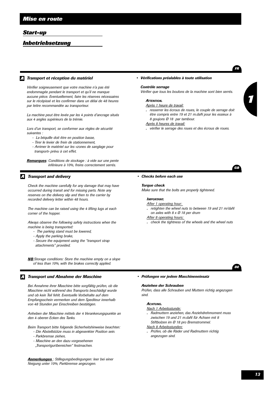 Mise en route start-up inbetriebsetzung | Sulky DPA XLT User Manual | Page 14 / 102