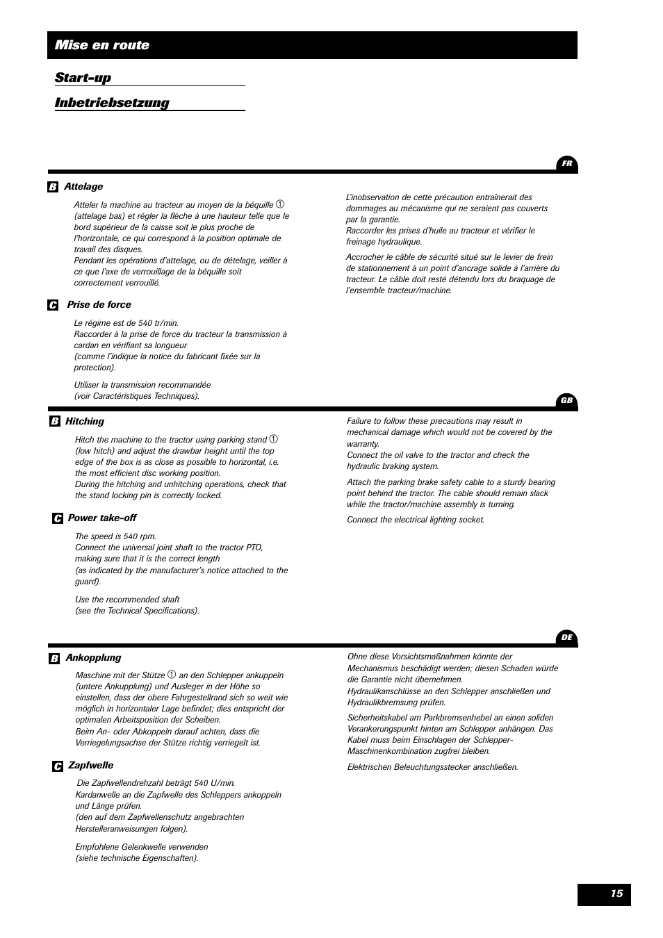 Mise en route start-up inbetriebsetzung | Sulky DPA XLT User Manual | Page 16 / 102