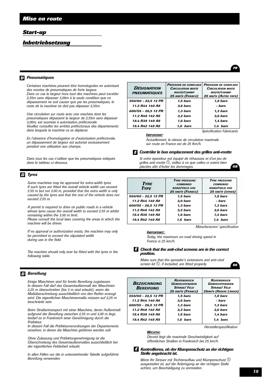 Mise en route start-up inbetriebsetzung | Sulky DPA XLT User Manual | Page 20 / 102