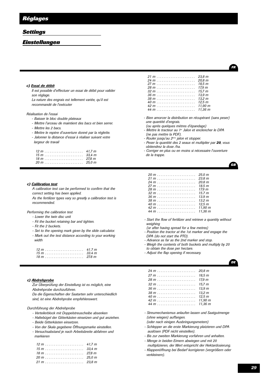 Réglages settings einstellungen | Sulky DPA XLT User Manual | Page 30 / 102
