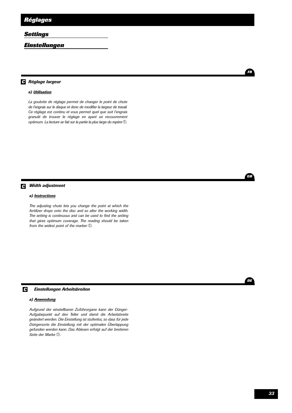 Réglages settings einstellungen | Sulky DPA XLT User Manual | Page 34 / 102