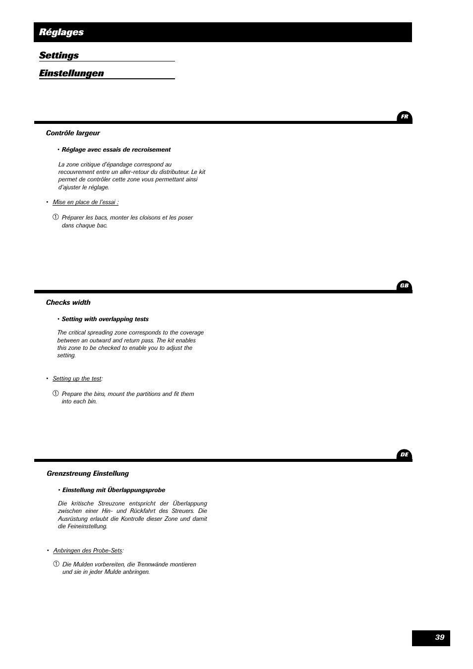 Réglages settings einstellungen | Sulky DPA XLT User Manual | Page 40 / 102