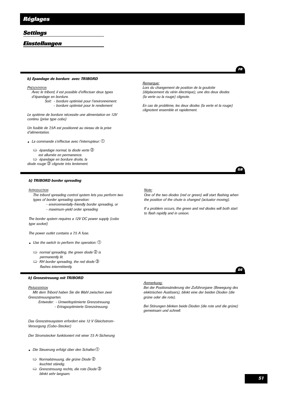 Réglages settings einstellungen | Sulky DPA XLT User Manual | Page 52 / 102