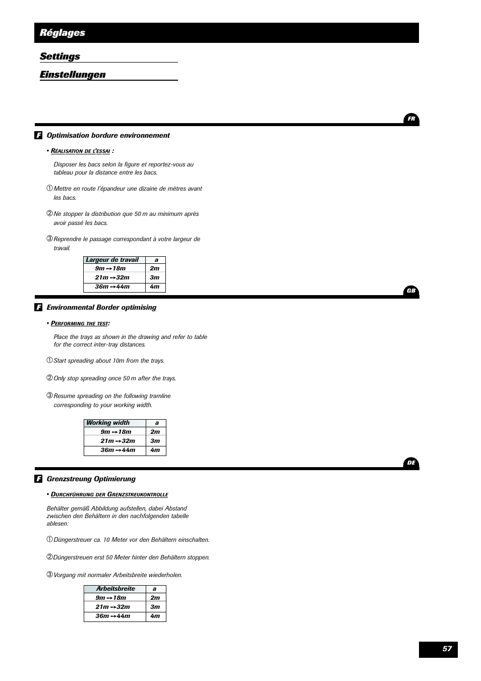 Réglages settings einstellungen | Sulky DPA XLT User Manual | Page 58 / 102