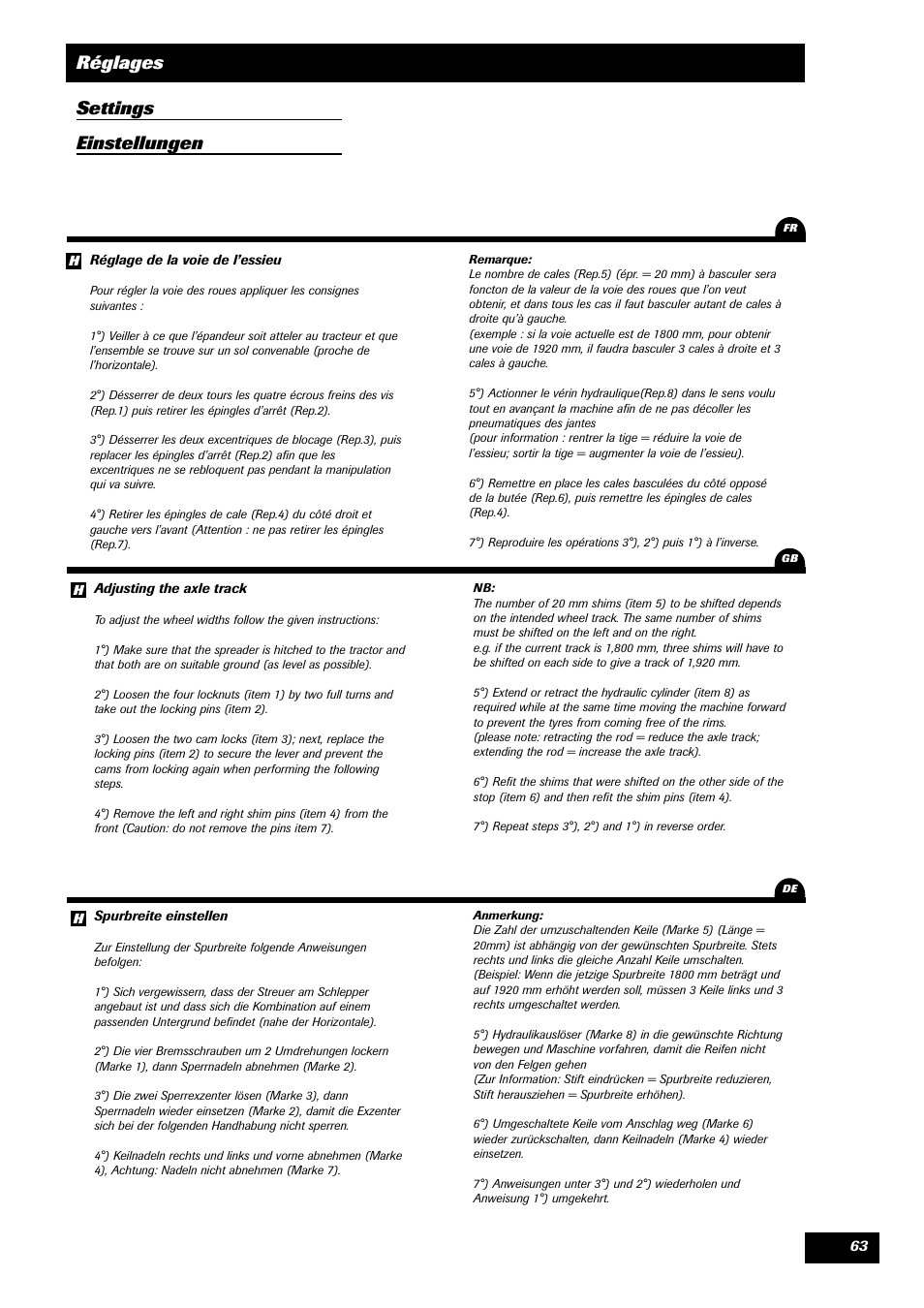 Réglages settings einstellungen | Sulky DPA XLT User Manual | Page 64 / 102