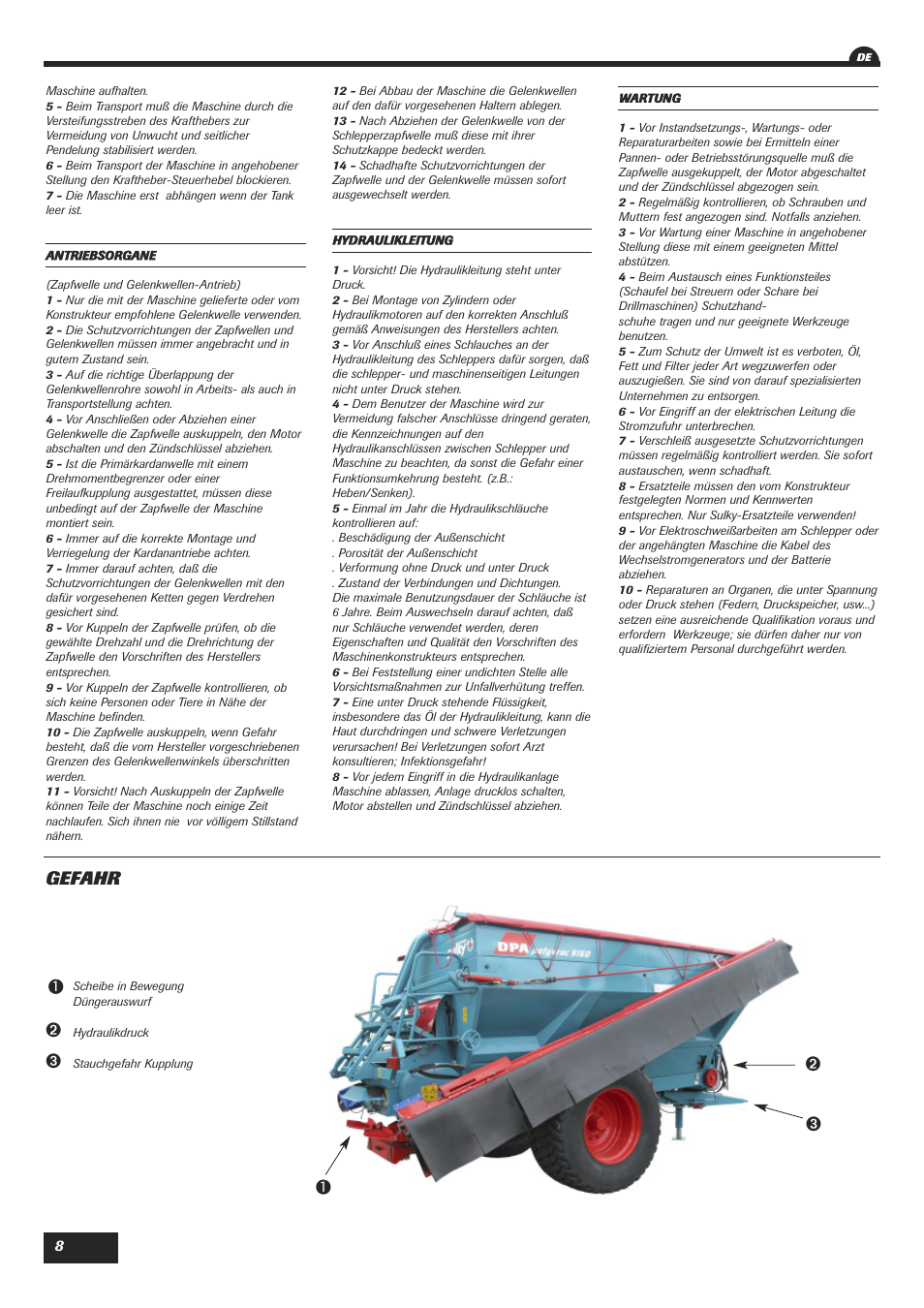 Gefahr | Sulky DPA Polyvrac mecanical User Manual | Page 10 / 93