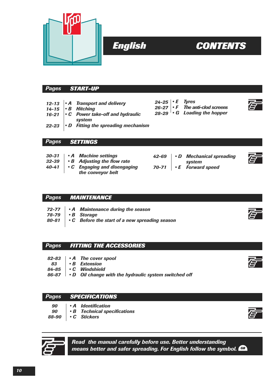 Contents english | Sulky DPA Polyvrac mecanical User Manual | Page 12 / 93