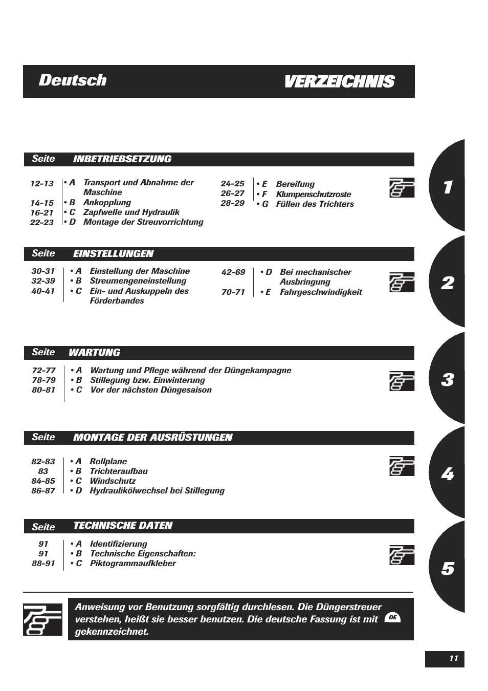 Verzeichnis deutsch | Sulky DPA Polyvrac mecanical User Manual | Page 13 / 93