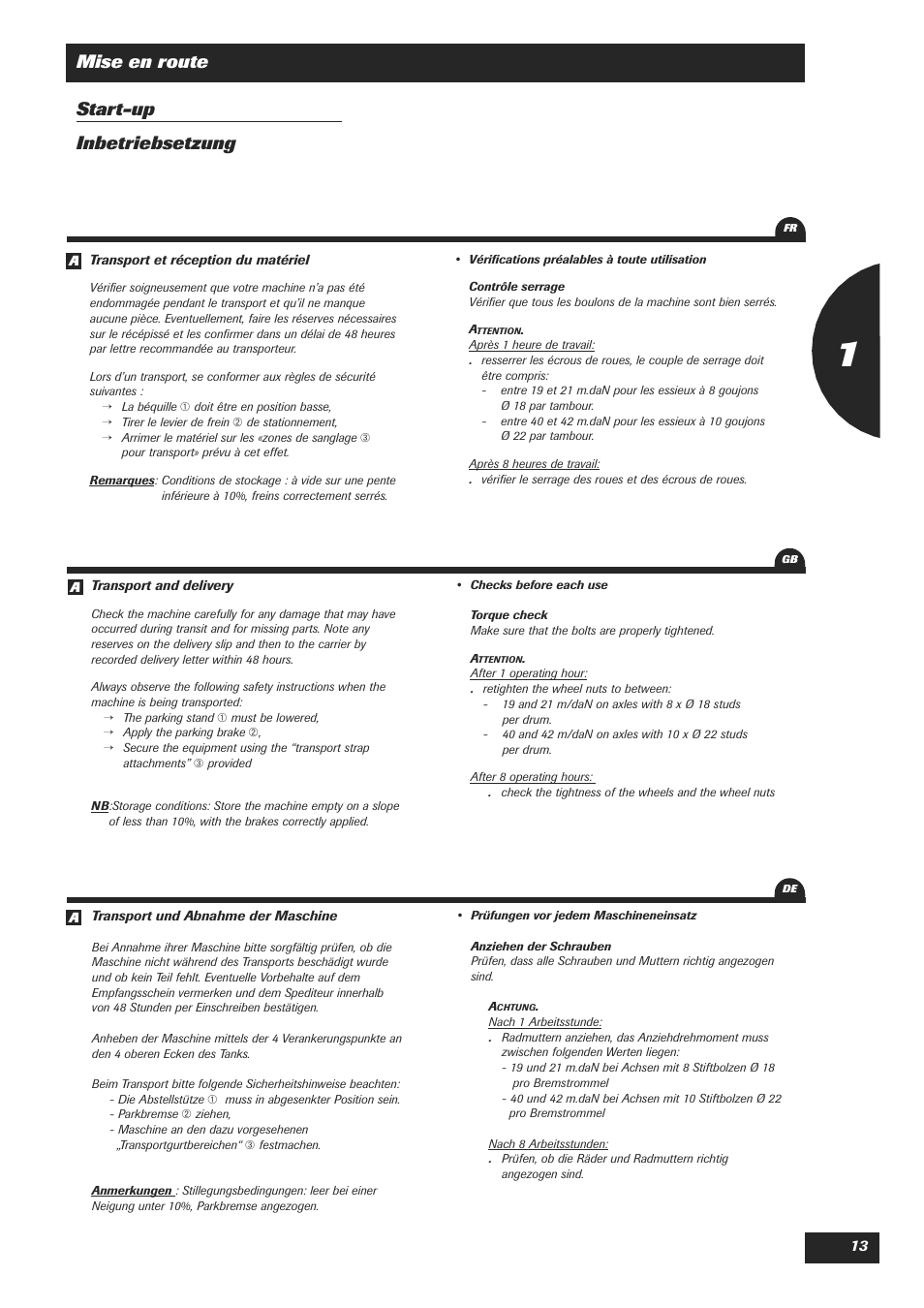 Mise en route start-up inbetriebsetzung | Sulky DPA Polyvrac mecanical User Manual | Page 15 / 93