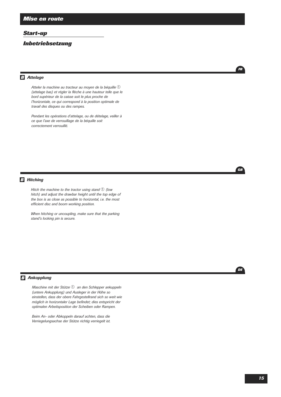 Mise en route start-up inbetriebsetzung | Sulky DPA Polyvrac mecanical User Manual | Page 17 / 93