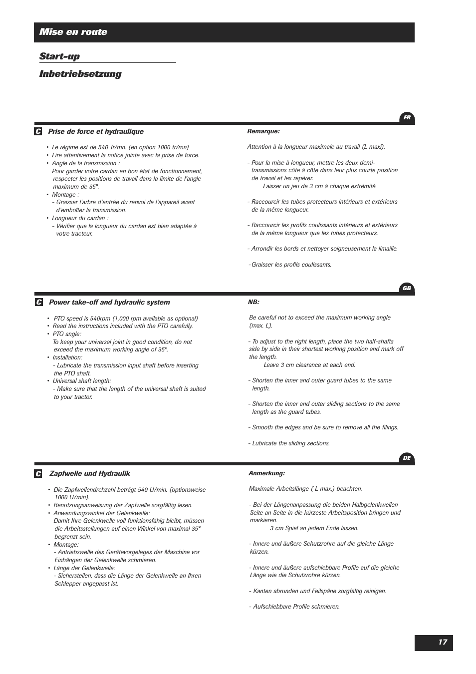 Mise en route start-up inbetriebsetzung | Sulky DPA Polyvrac mecanical User Manual | Page 19 / 93