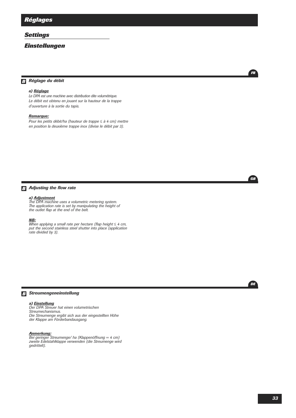 Réglages settings einstellungen | Sulky DPA Polyvrac mecanical User Manual | Page 35 / 93