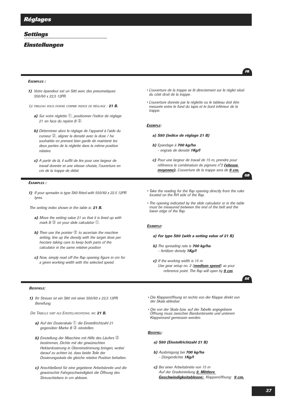 Réglages settings einstellungen | Sulky DPA Polyvrac mecanical User Manual | Page 39 / 93