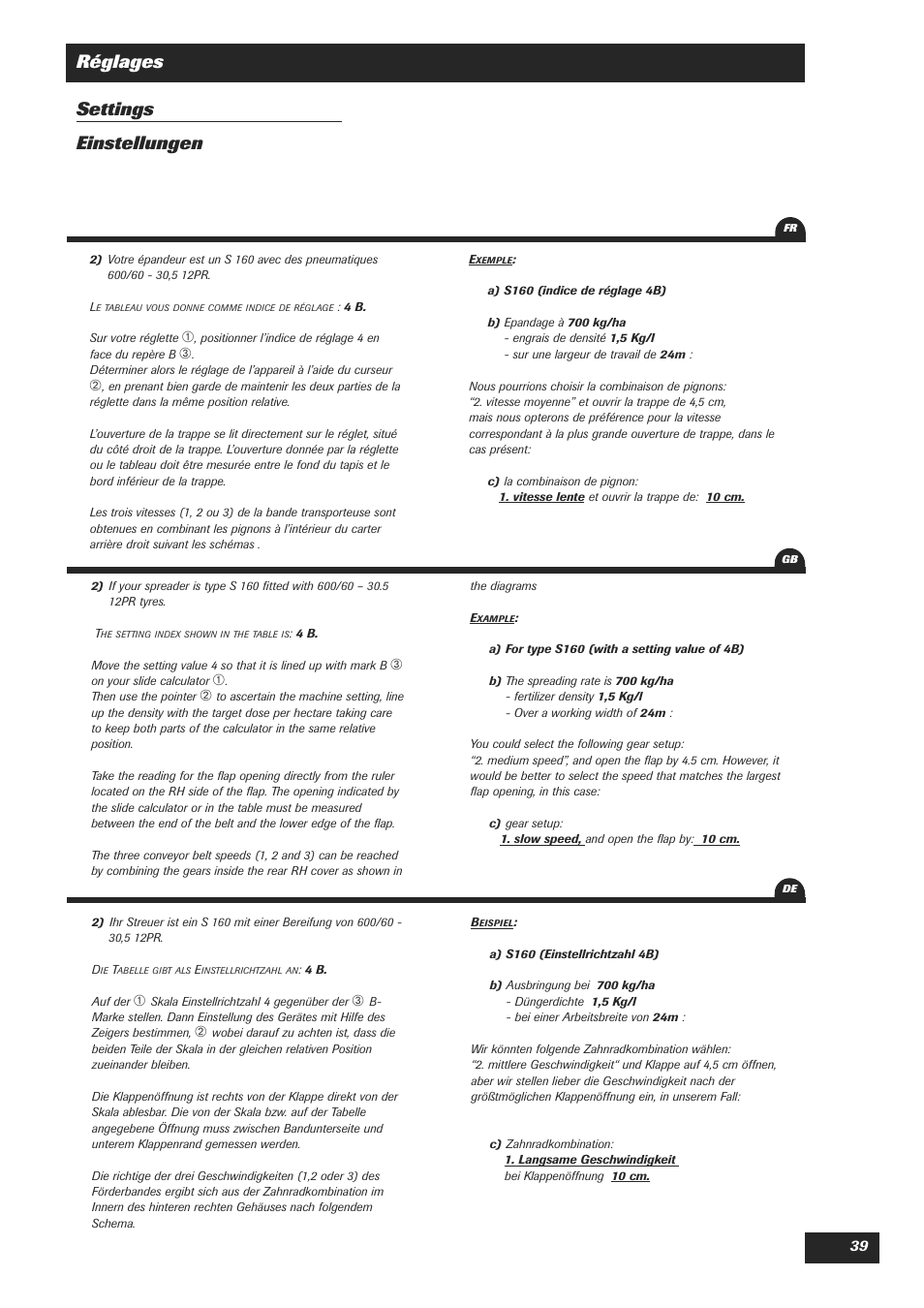 Réglages settings einstellungen | Sulky DPA Polyvrac mecanical User Manual | Page 41 / 93