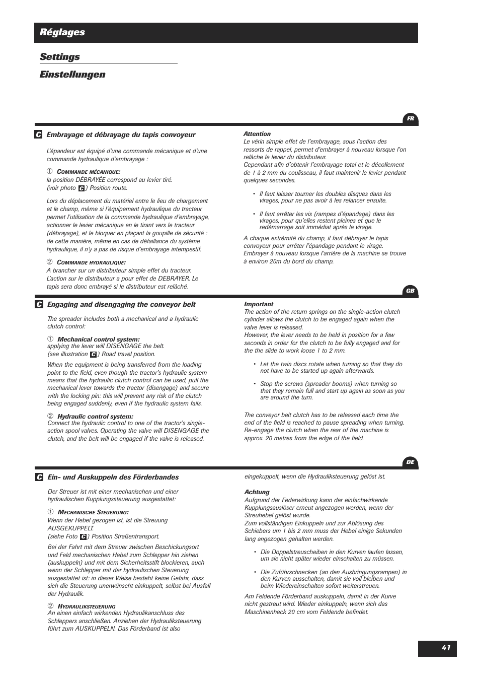 Réglages settings einstellungen | Sulky DPA Polyvrac mecanical User Manual | Page 43 / 93