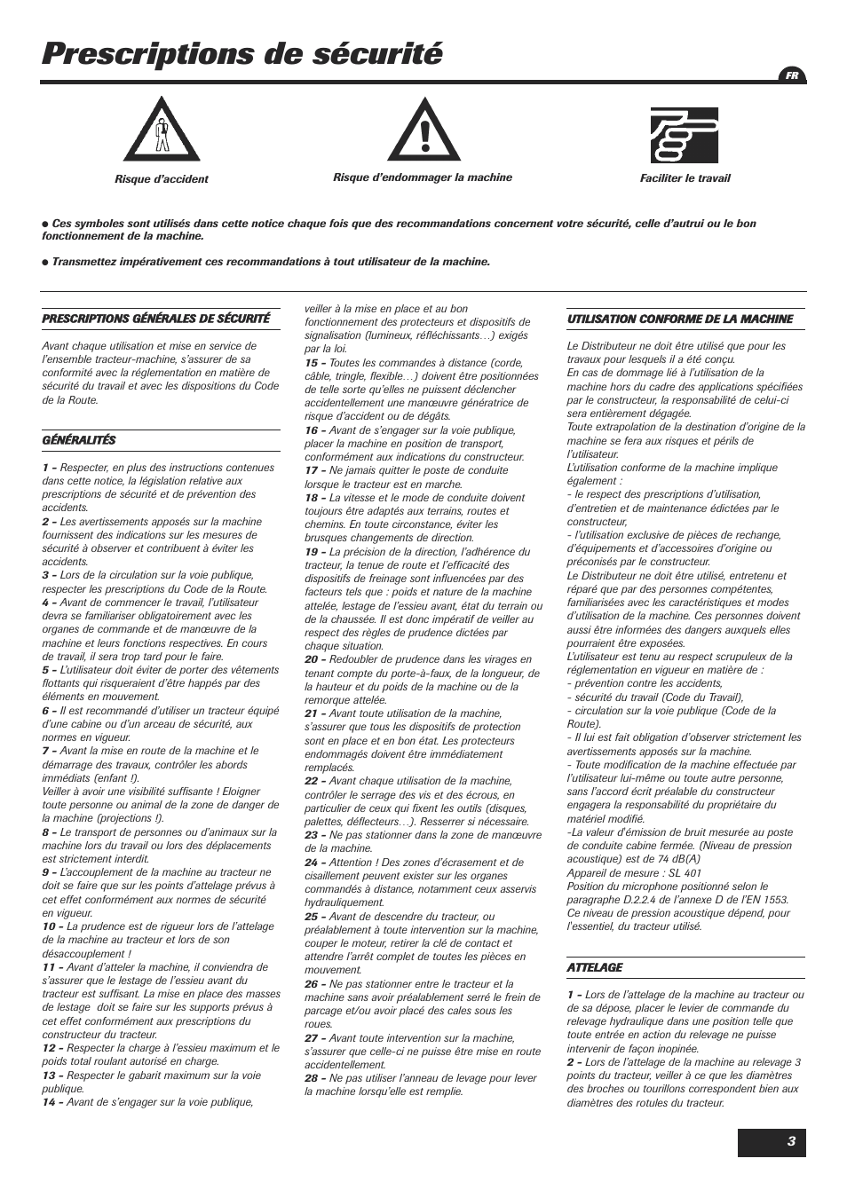 Prescriptions de sécurité | Sulky DPA Polyvrac mecanical User Manual | Page 5 / 93