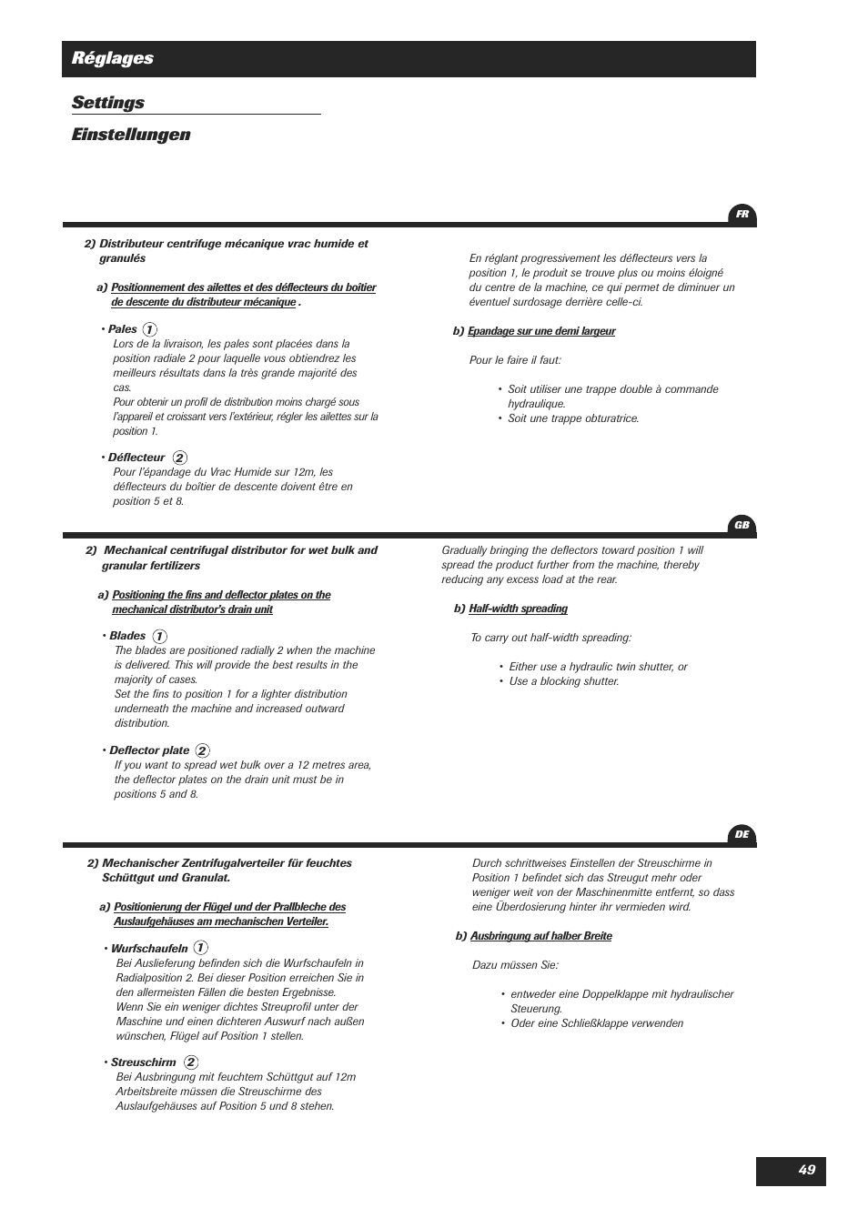 Réglages settings einstellungen | Sulky DPA Polyvrac mecanical User Manual | Page 51 / 93