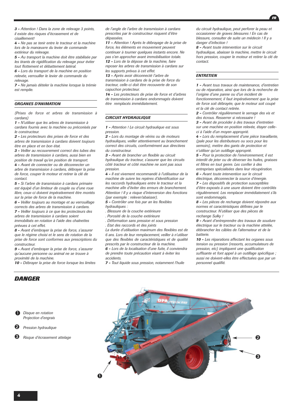 Danger | Sulky DPA Polyvrac mecanical User Manual | Page 6 / 93