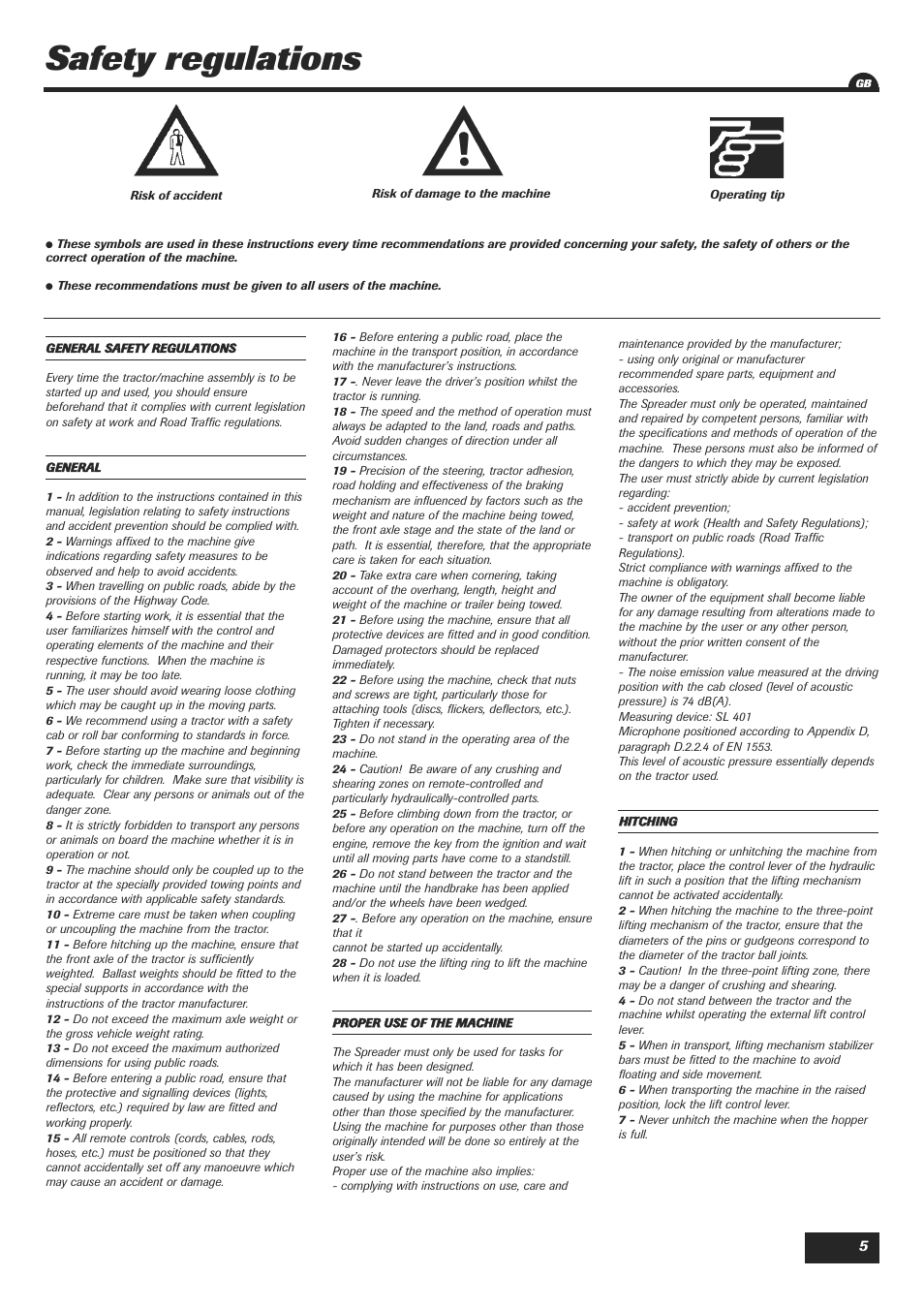 Safety regulations | Sulky DPA Polyvrac mecanical User Manual | Page 7 / 93