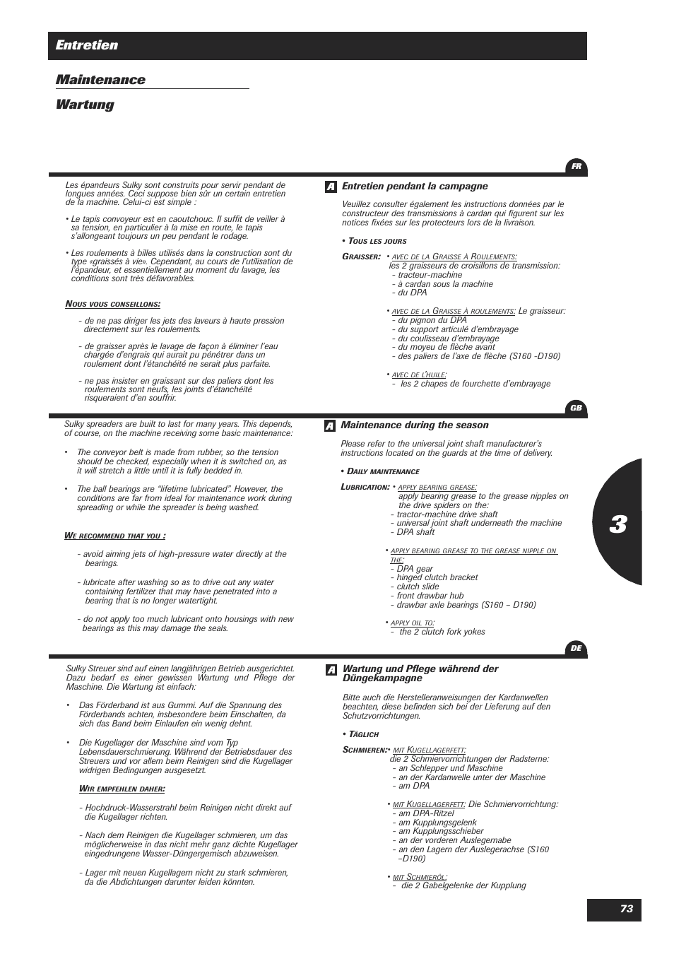 Entretien maintenance wartung | Sulky DPA Polyvrac mecanical User Manual | Page 75 / 93