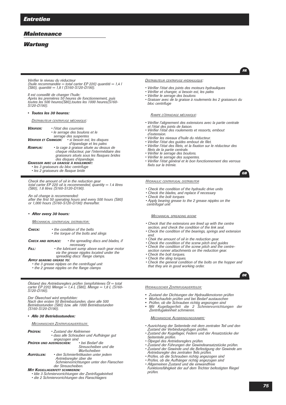 Entretien maintenance wartung | Sulky DPA Polyvrac mecanical User Manual | Page 77 / 93