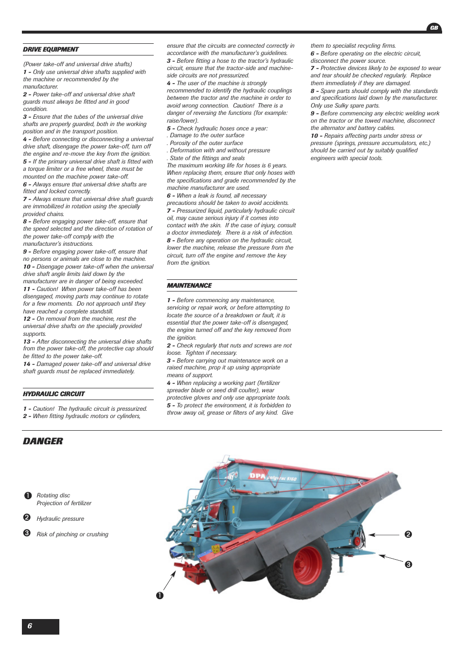 Danger | Sulky DPA Polyvrac mecanical User Manual | Page 8 / 93