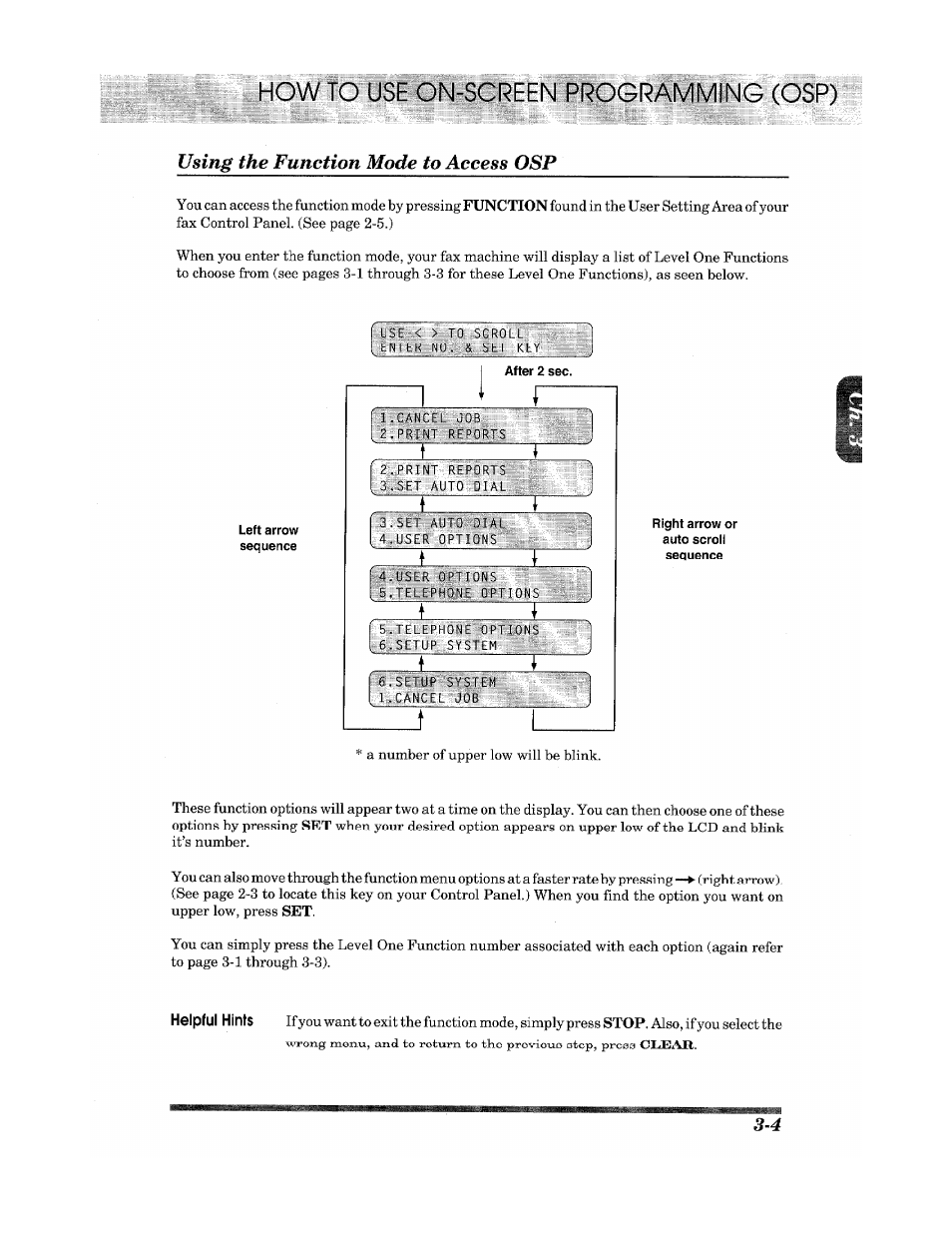 Using the function mode to access osp, How to use on-screen programming (qsp) | Brother Fax 980 M User Manual | Page 21 / 88