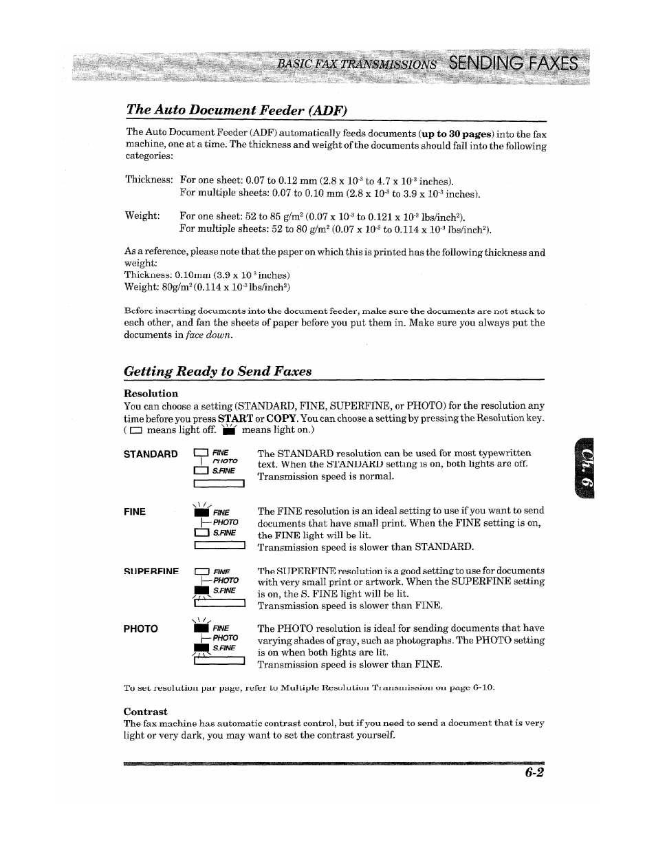 Basic fax transmissions sending faxes, The auto document feeder (adf), Getting ready to send faxes | Sending faxes | Brother Fax 980 M User Manual | Page 35 / 88