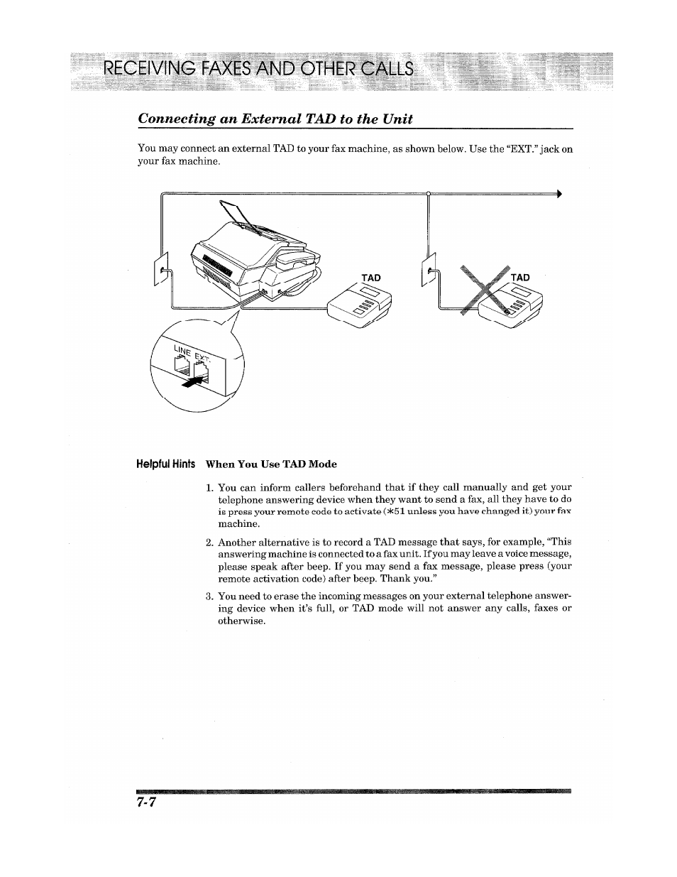 Connecting an external tad to the unit | Brother Fax 980 M User Manual | Page 56 / 88