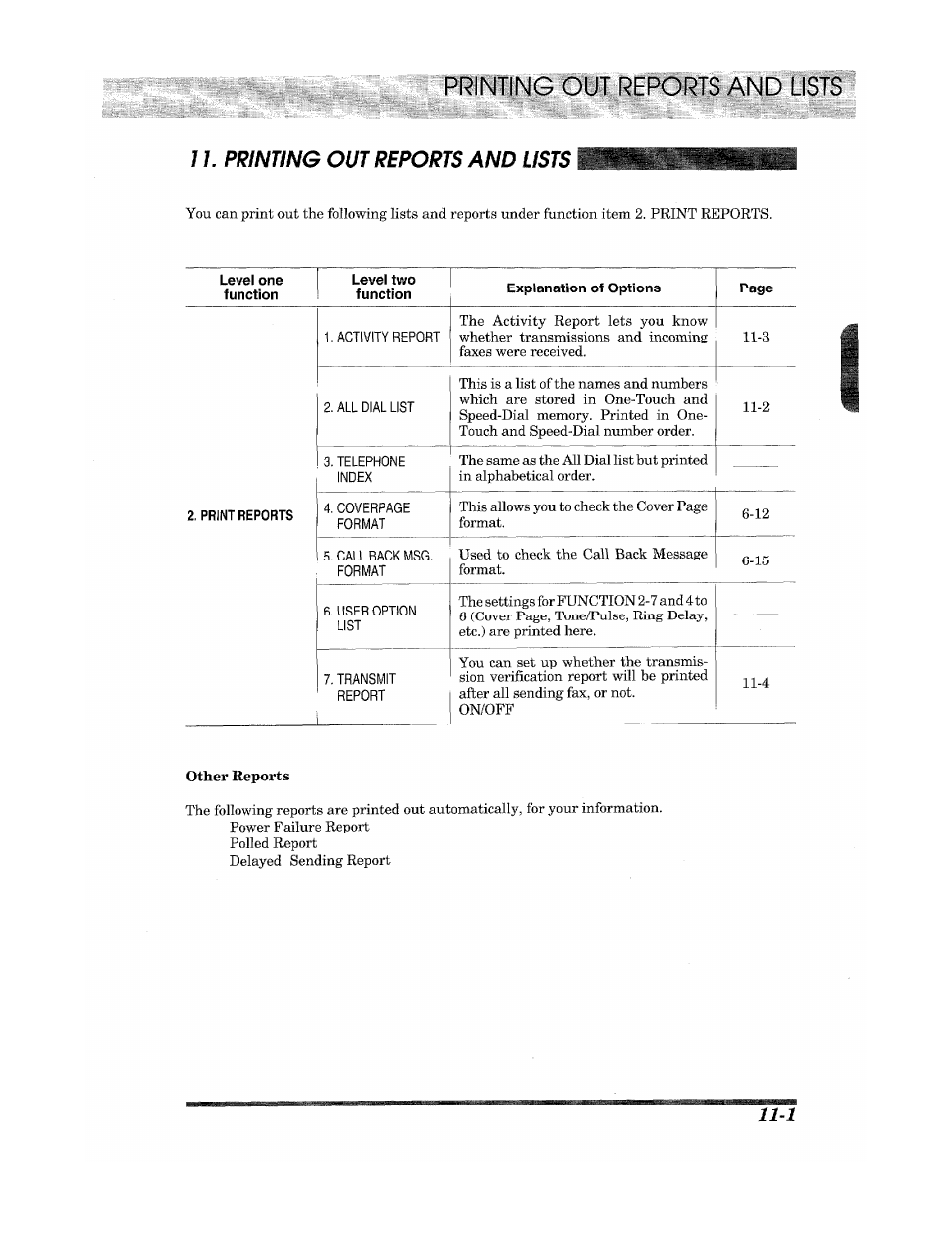 7 7. printing out reports and lists, Rifrjli^^tjt reports and lists, Printing out reports and lists | Brother Fax 980 M User Manual | Page 71 / 88