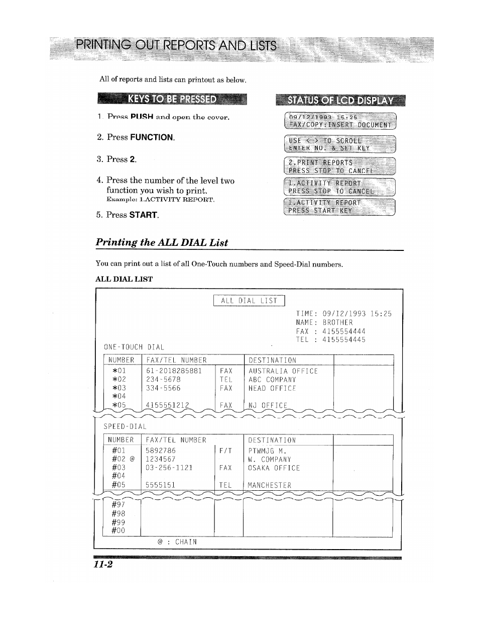 Printing the all dial list, Out reports and lists, Mmrnmummmi | Brother Fax 980 M User Manual | Page 72 / 88