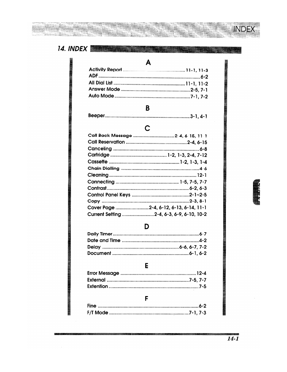 Index | Brother Fax 980 M User Manual | Page 83 / 88