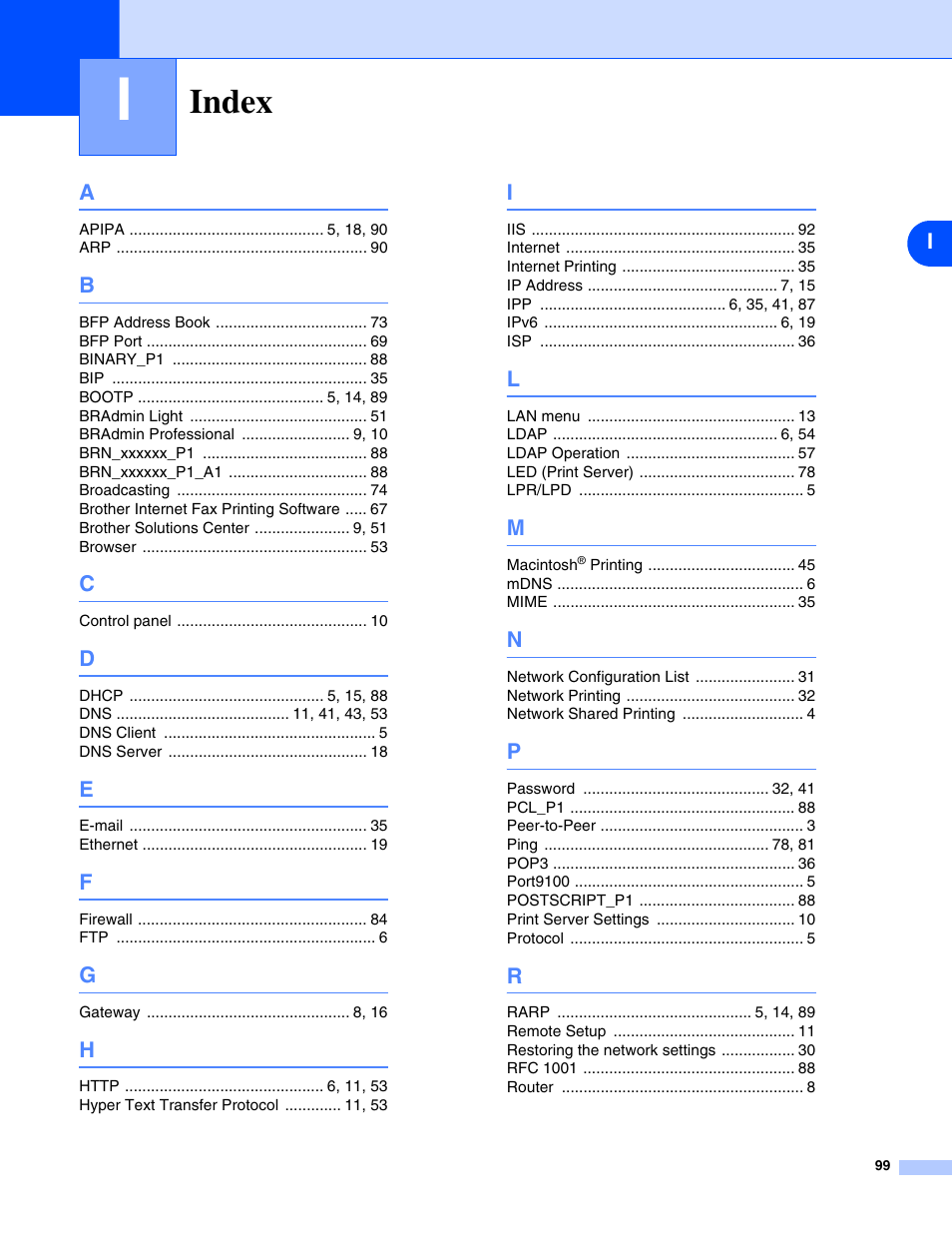 Index | Brother DCP 8065DN User Manual | Page 111 / 112