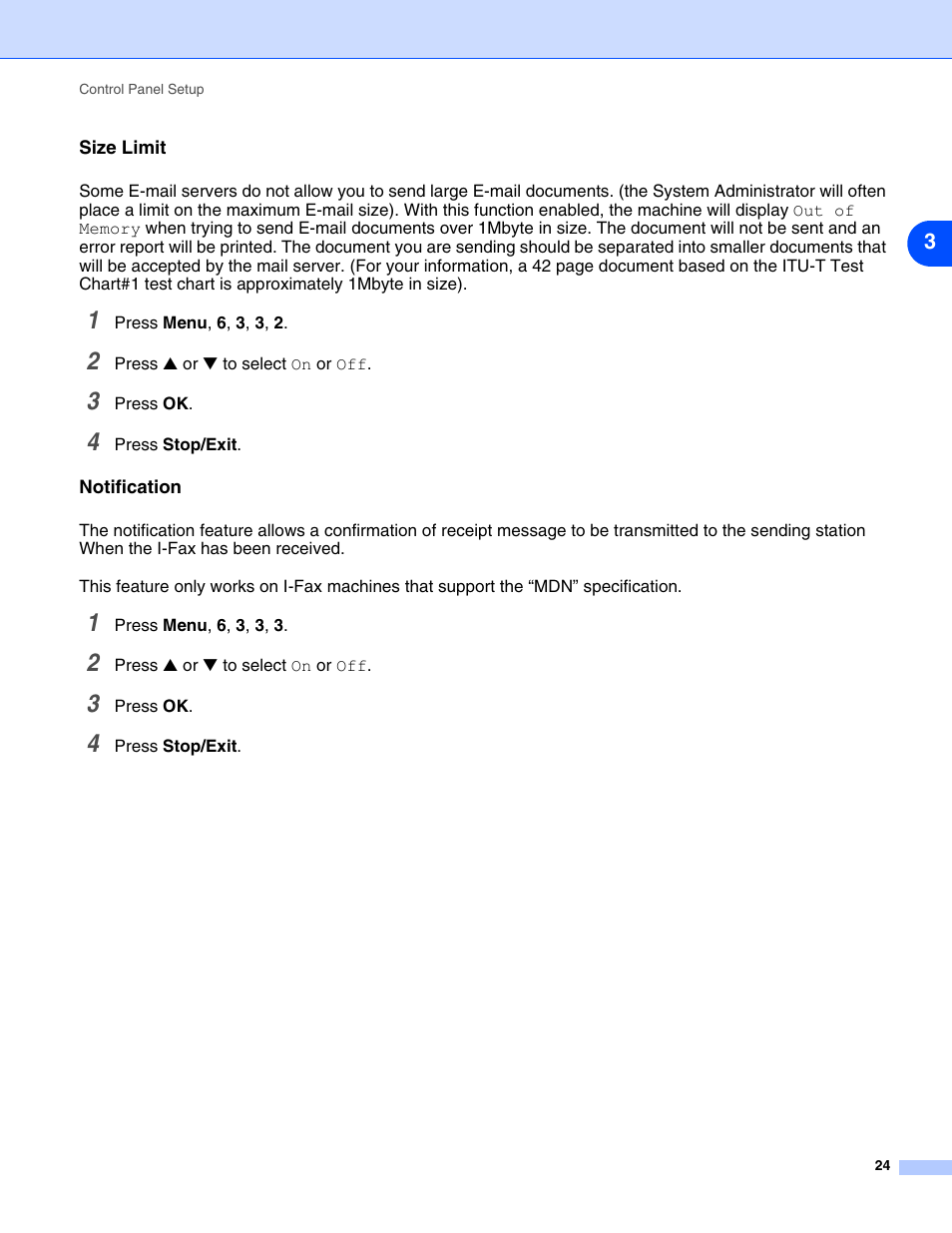 Size limit, Notification, Size limit notification | Brother DCP 8065DN User Manual | Page 36 / 112