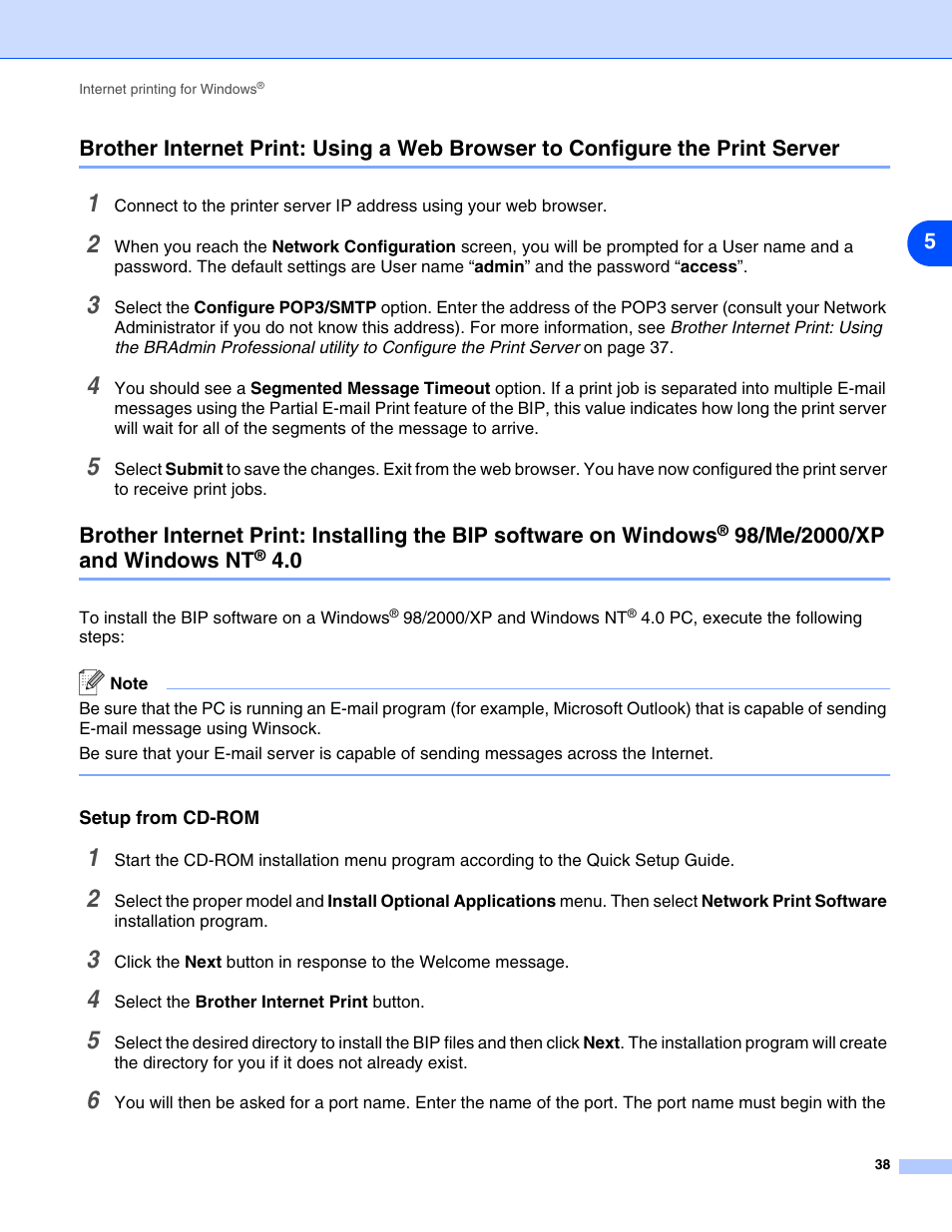 Setup from cd-rom, 98/me/2000/xp and, Windows nt | Brother DCP 8065DN User Manual | Page 50 / 112