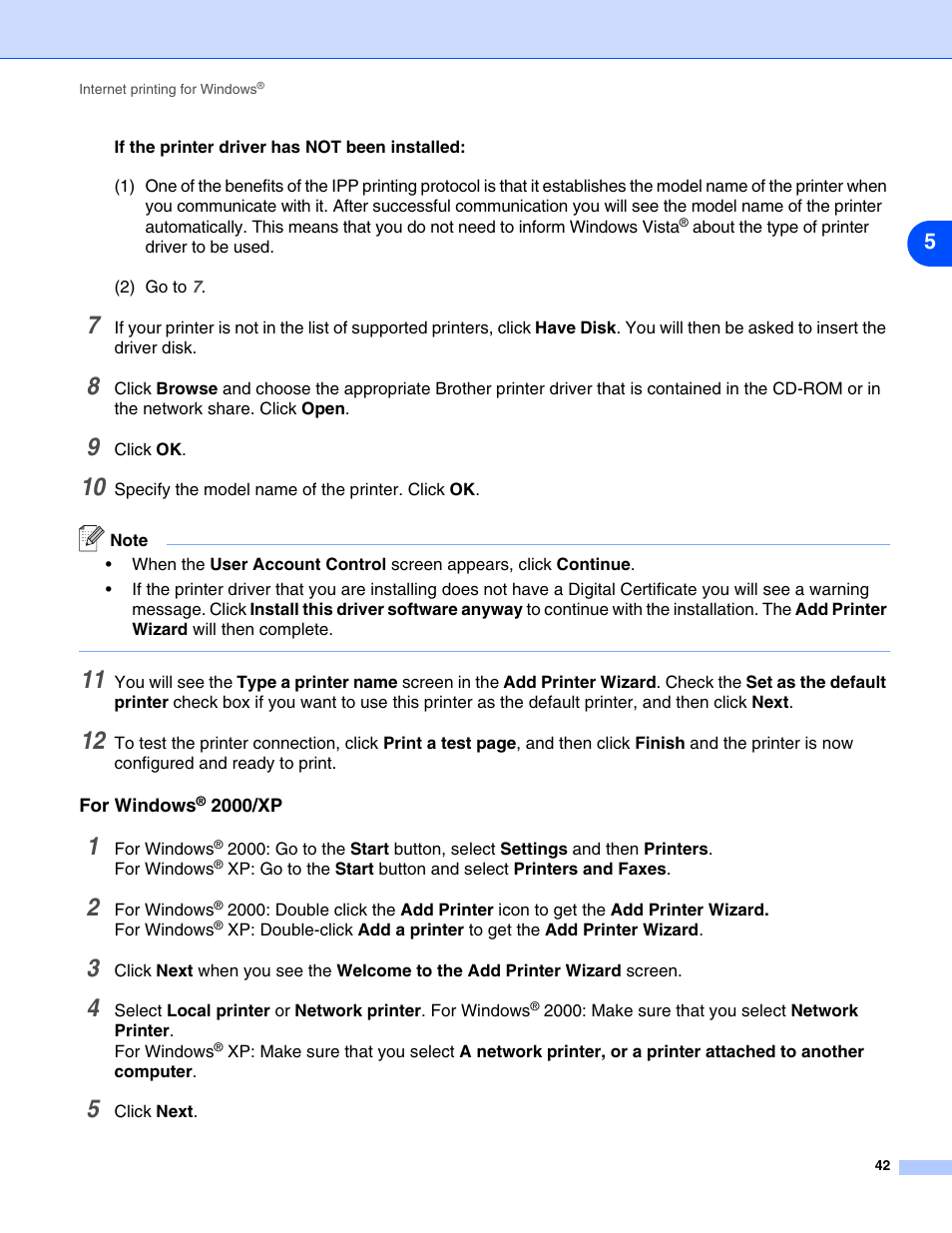 For windows® 2000/xp, For windows, 2000/xp | Brother DCP 8065DN User Manual | Page 54 / 112
