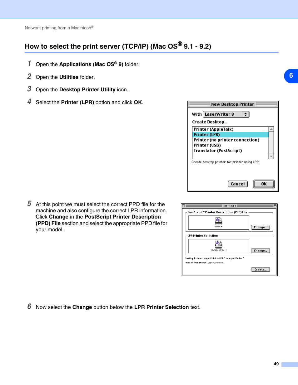 How to select the print server (tcp/ip) (mac os | Brother DCP 8065DN User Manual | Page 61 / 112