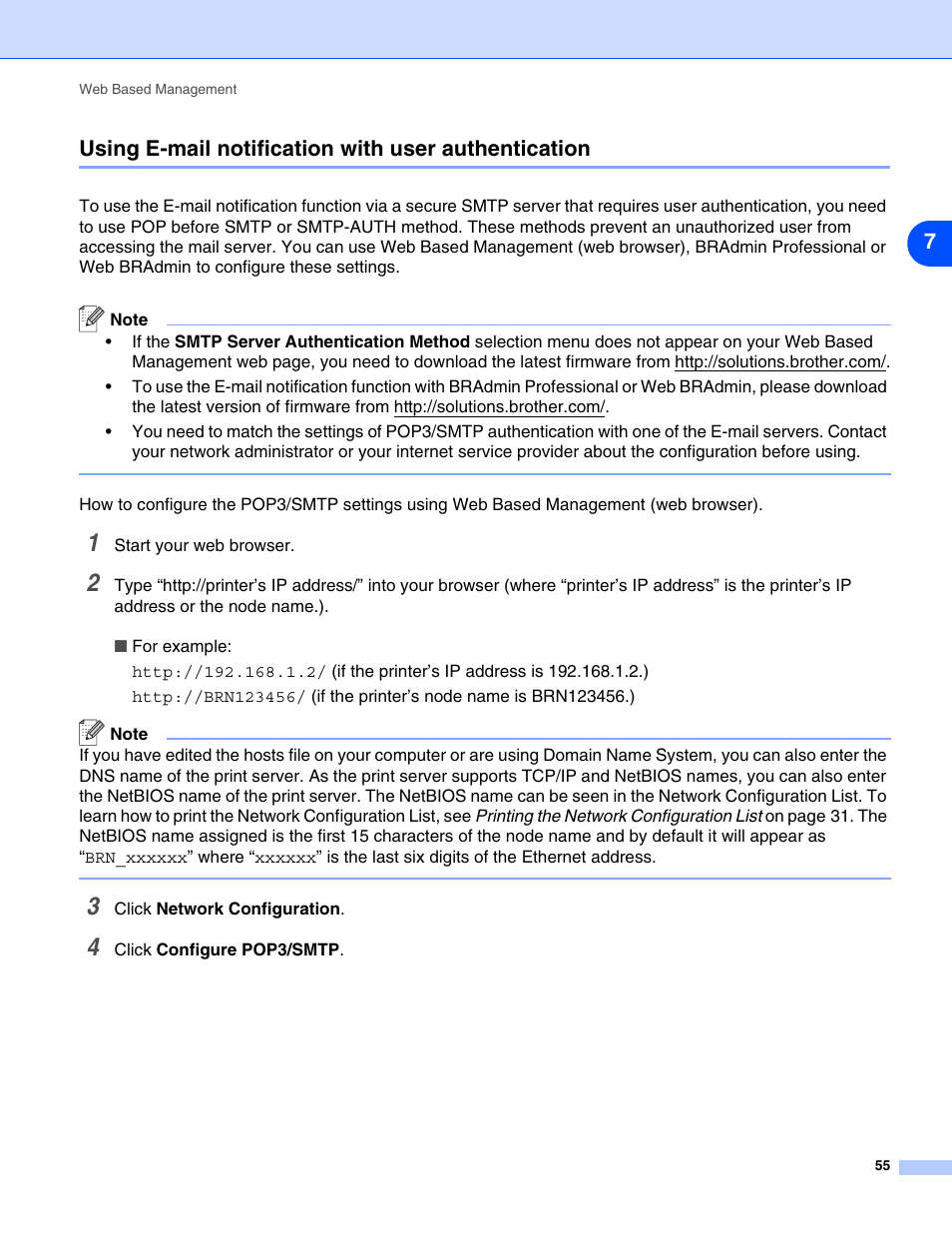 Using e-mail notification with user authentication, Nction, see | Brother DCP 8065DN User Manual | Page 67 / 112