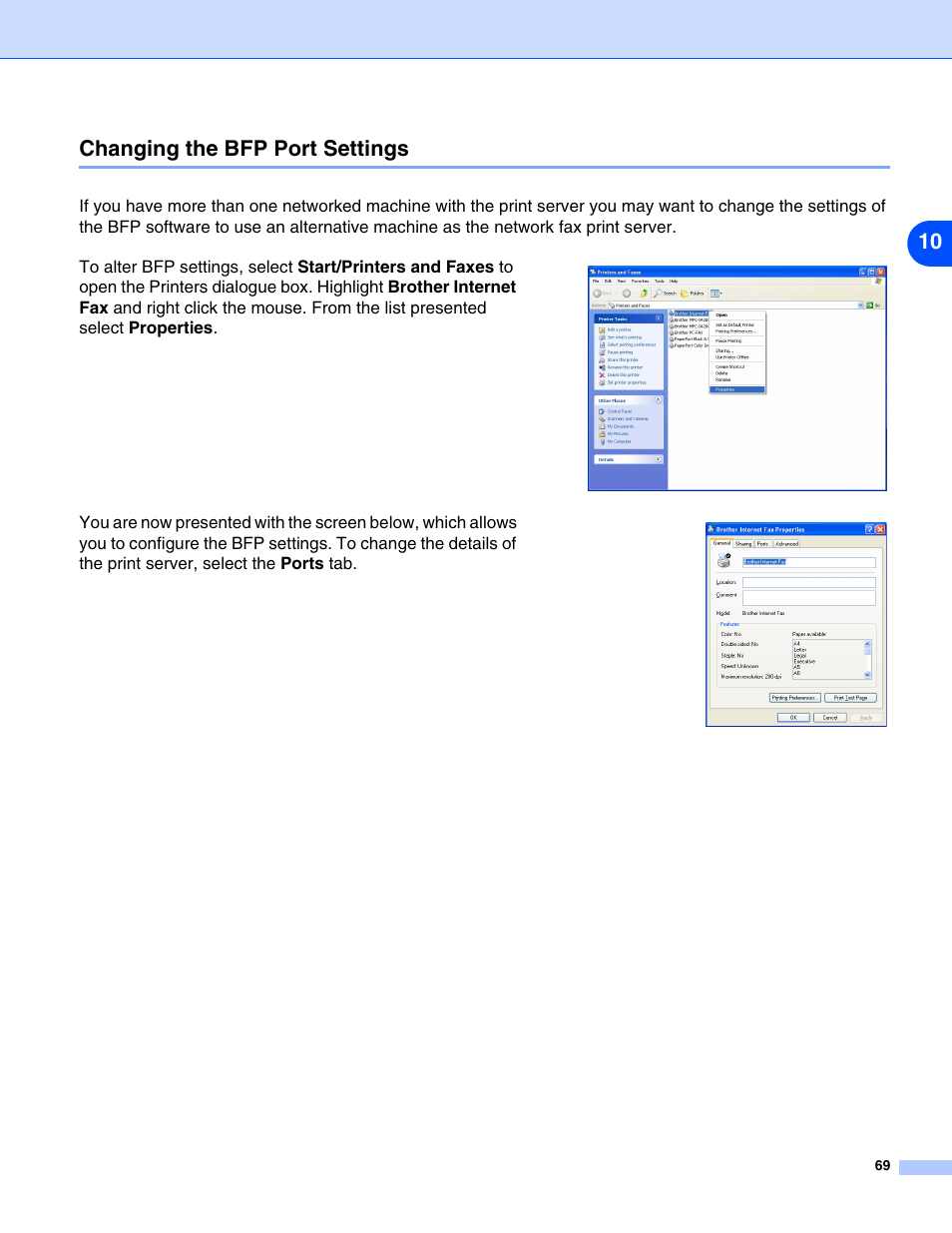 Changing the bfp port settings | Brother DCP 8065DN User Manual | Page 81 / 112