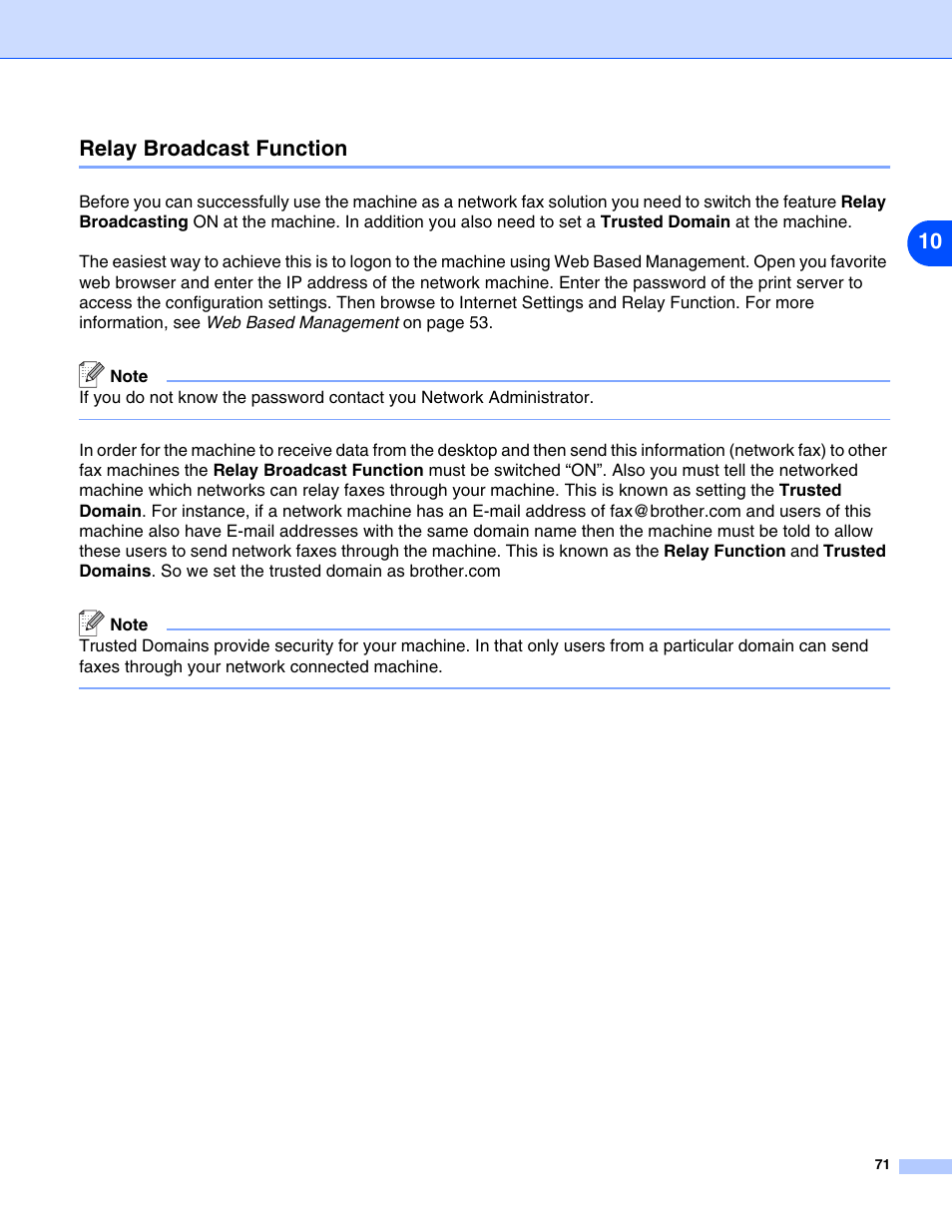 Relay broadcast function, 10 relay broadcast function | Brother DCP 8065DN User Manual | Page 83 / 112