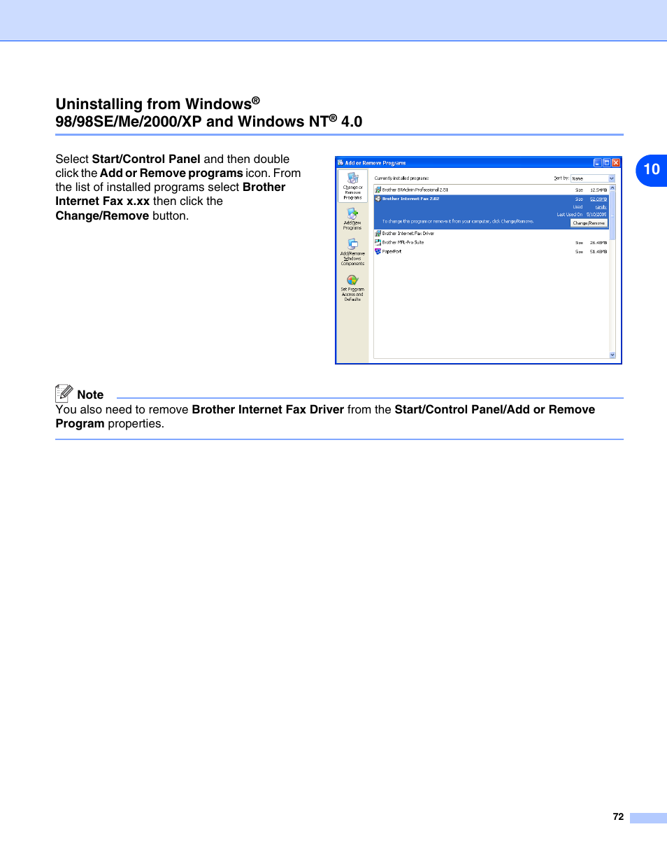 Uninstalling from windows, 98/98se/me/2000/xp and windows nt | Brother DCP 8065DN User Manual | Page 84 / 112