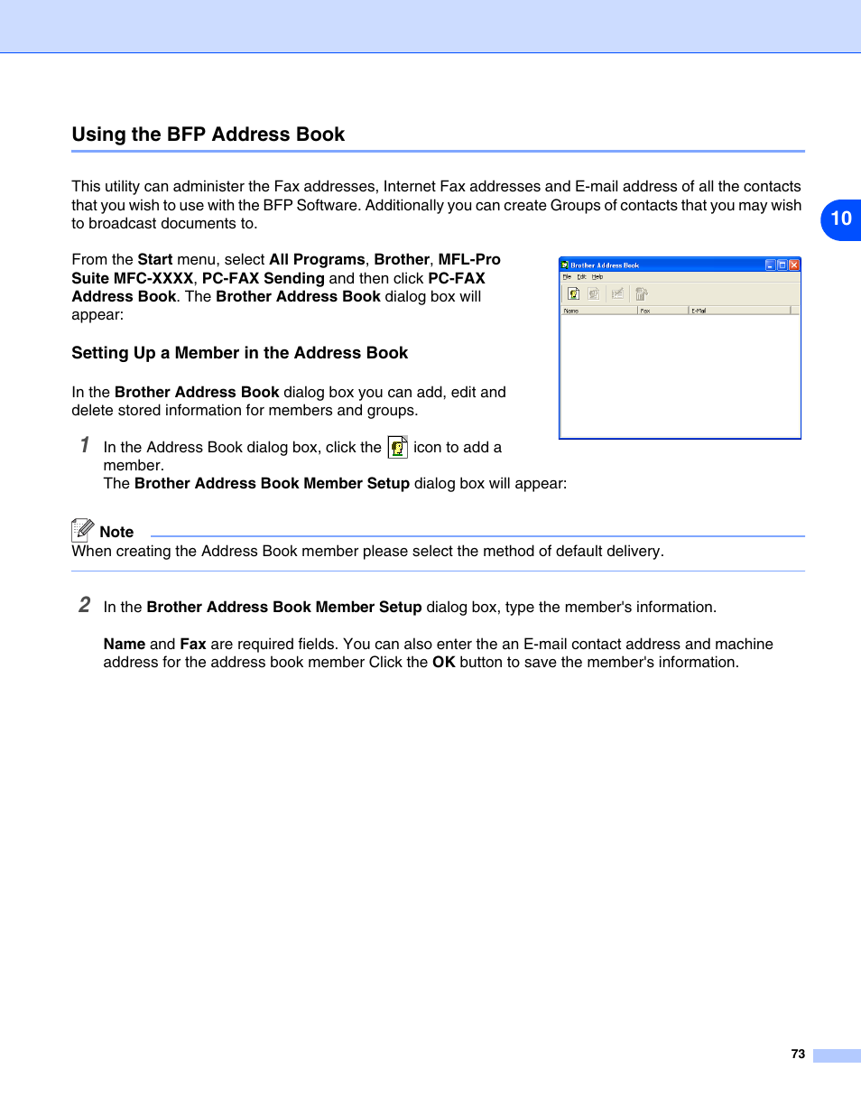 Using the bfp address book, Setting up a member in the address book | Brother DCP 8065DN User Manual | Page 85 / 112