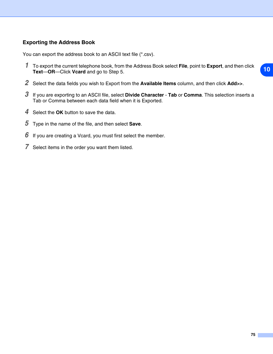 Exporting the address book | Brother DCP 8065DN User Manual | Page 87 / 112