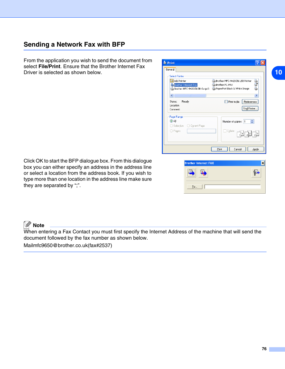 Sending a network fax with bfp | Brother DCP 8065DN User Manual | Page 88 / 112