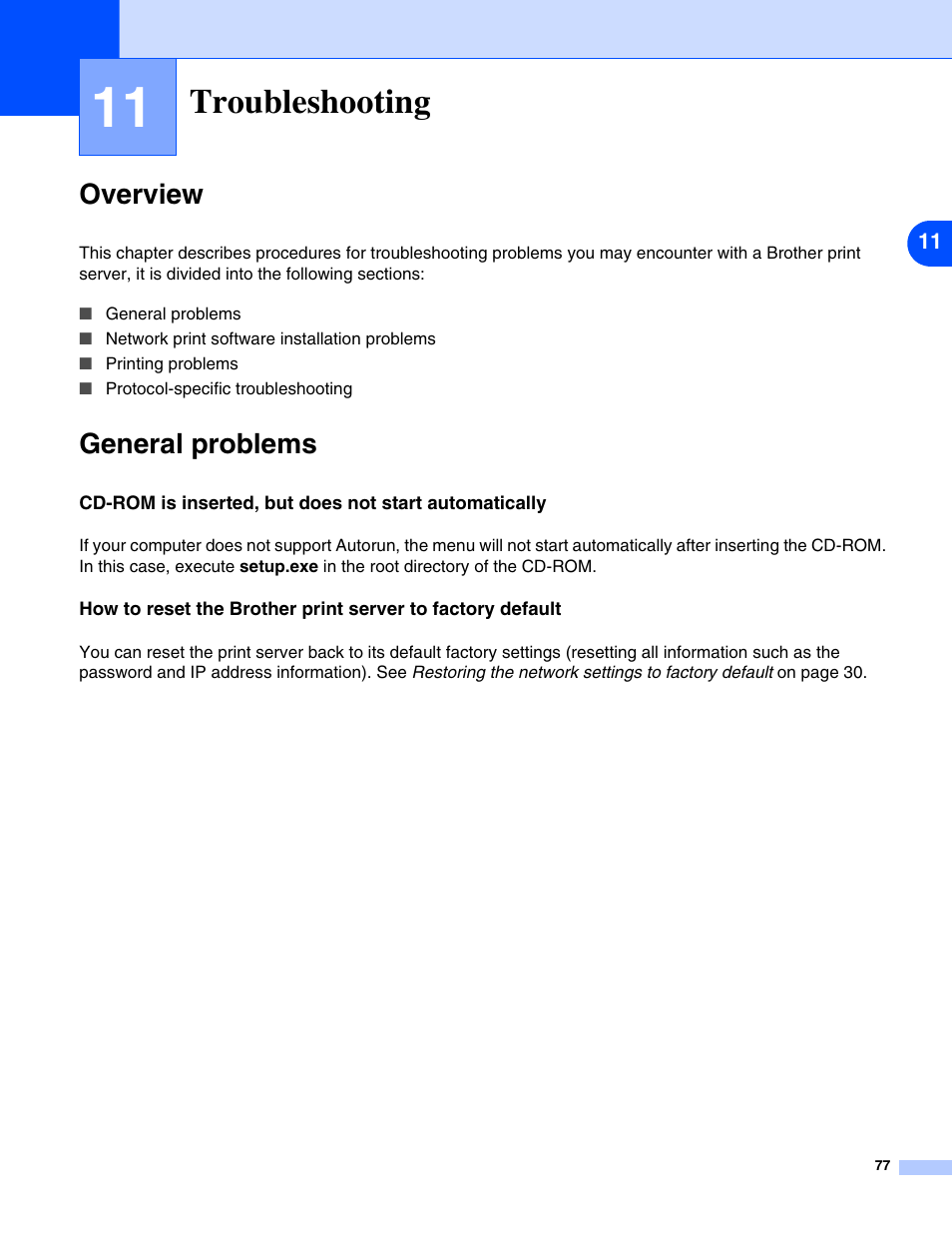 11 troubleshooting, Overview, General problems | Troubleshooting, Overview general problems | Brother DCP 8065DN User Manual | Page 89 / 112