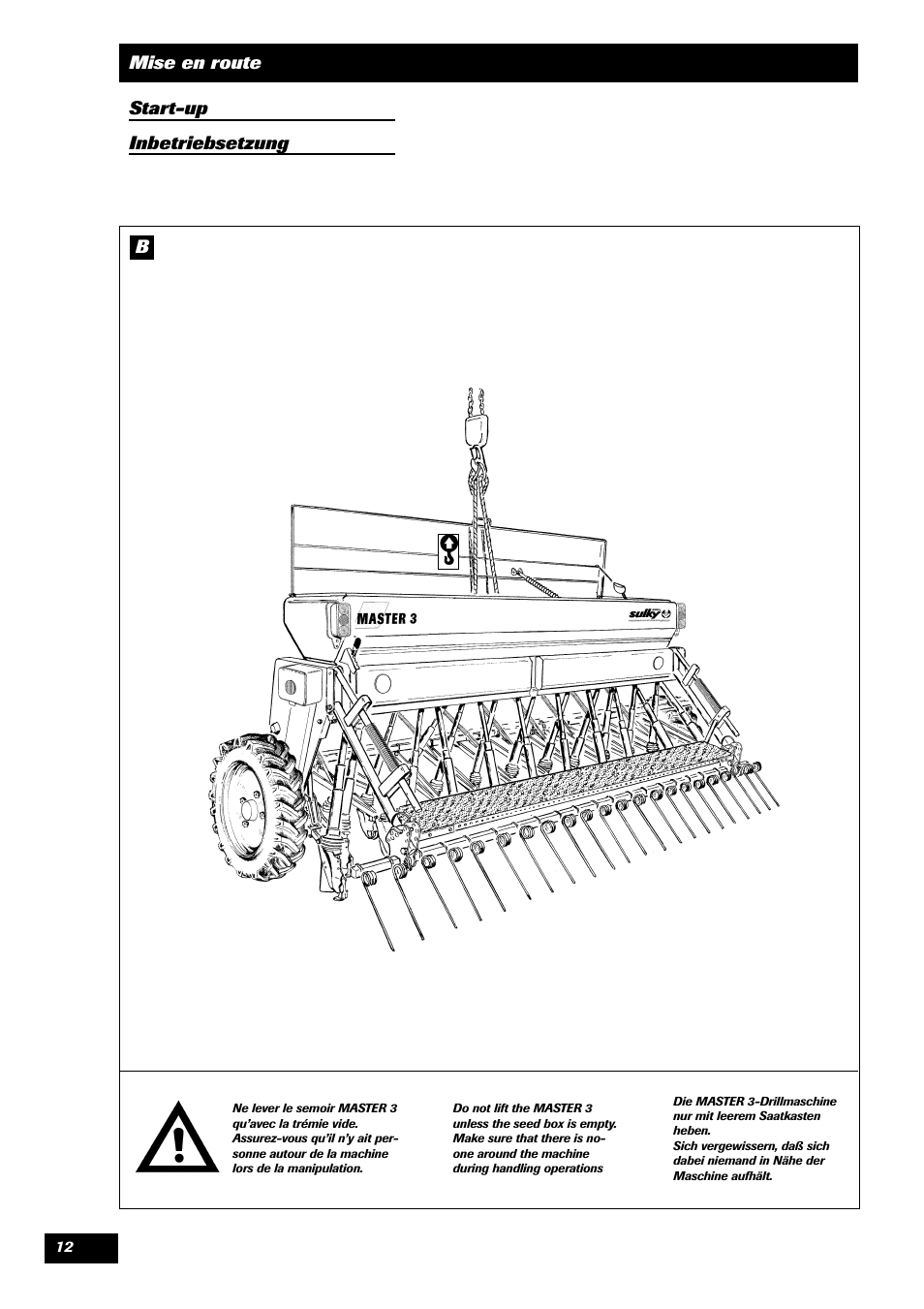 Mise en route start-up inbetriebsetzung | Sulky Master 3 User Manual | Page 13 / 96