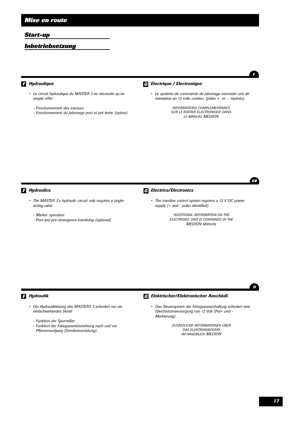Mise en route start-up inbetriebsetzung | Sulky Master 3 User Manual | Page 18 / 96