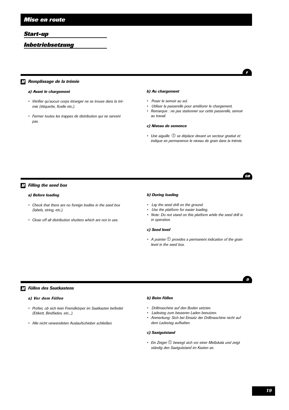 Mise en route start-up inbetriebsetzung | Sulky Master 3 User Manual | Page 20 / 96