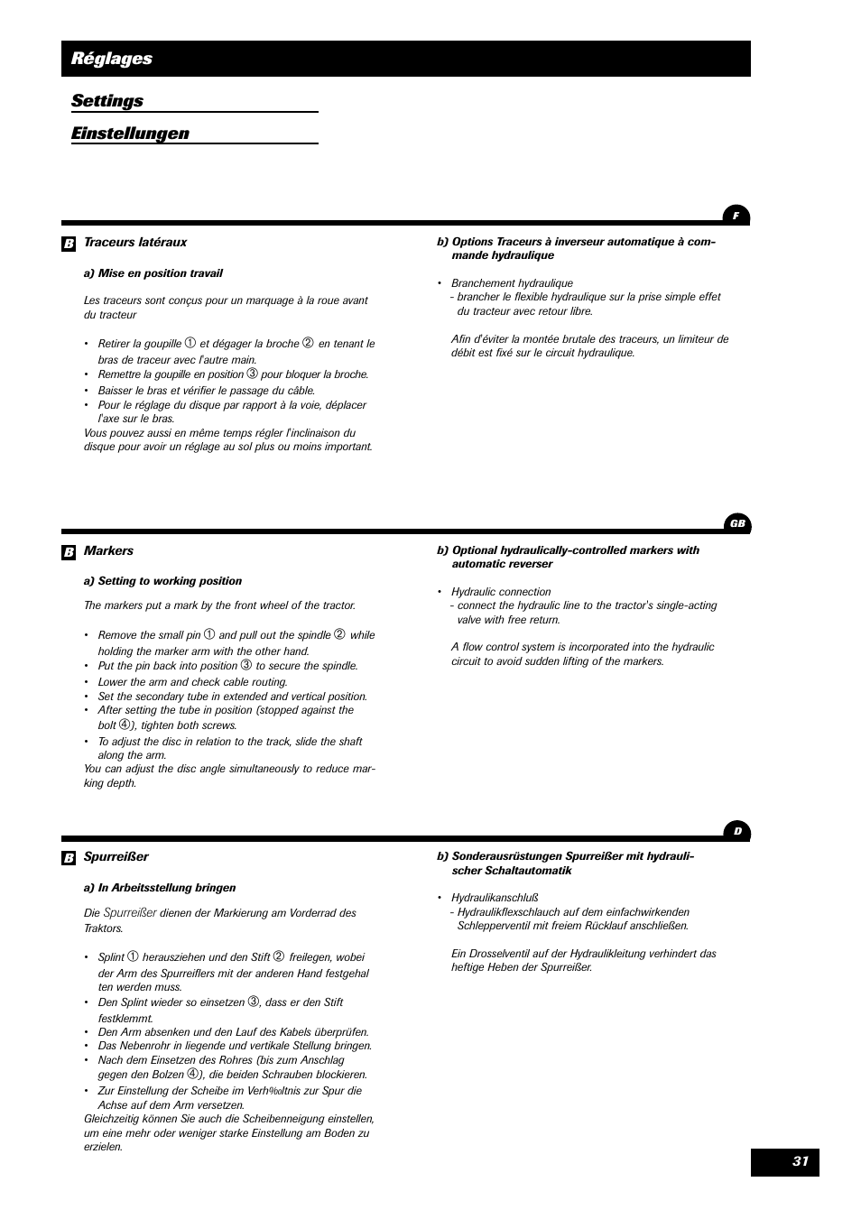 Réglages settings einstellungen | Sulky Master 3 User Manual | Page 32 / 96